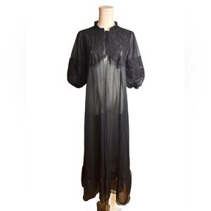 Vintage Sheer Black Lace Robe Retro Romantic Flirty Classy Fairy Size S